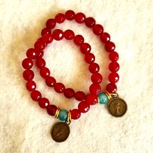 Garnett bracelet 8" with tibétain antique coin